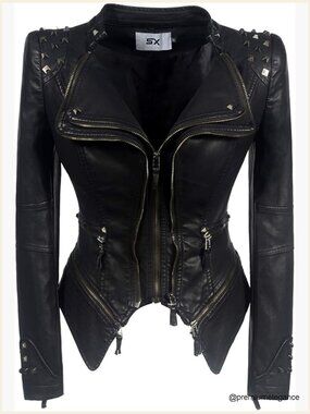 Classic Punk Rivet Faux Leather Jacket Moto Dovetail Coat